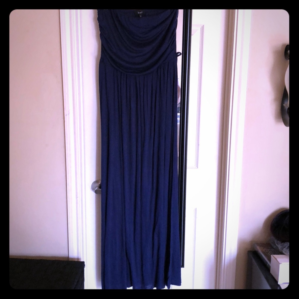 Navy Blue Dress with beige belt